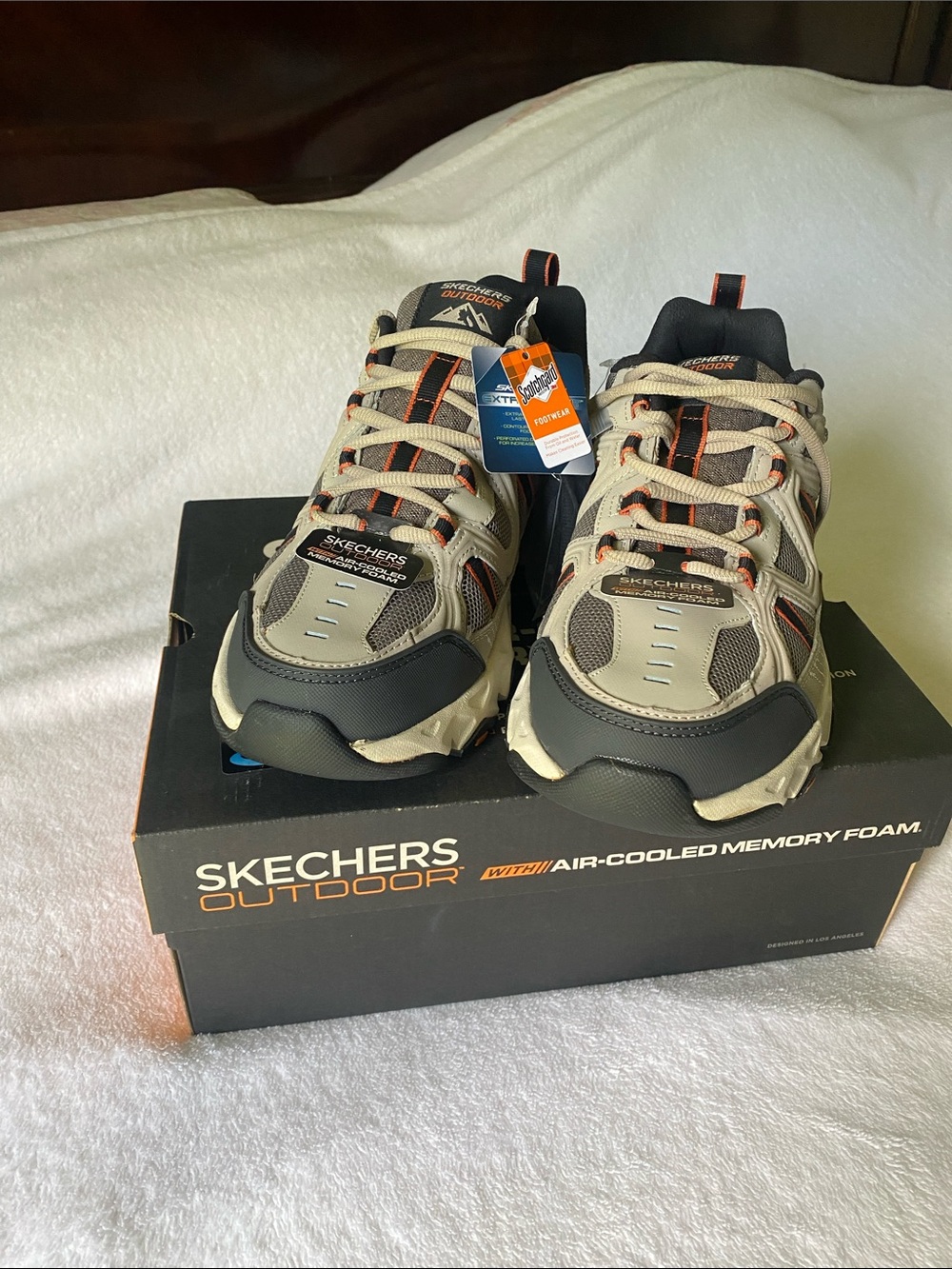 Skechers Men's Beige, Black and Orange Outdoor Trail Sneakers